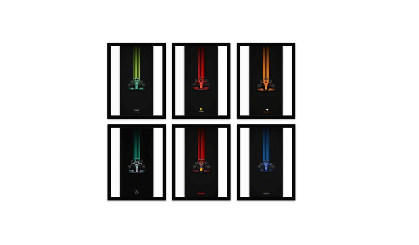 Formula One Frame Collection – Set of 6 Premium Framed Racing Prints for Wall Decor