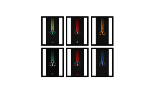 Formula One Frame Collection – Set of 6 Premium Framed Racing Prints for Wall Decor