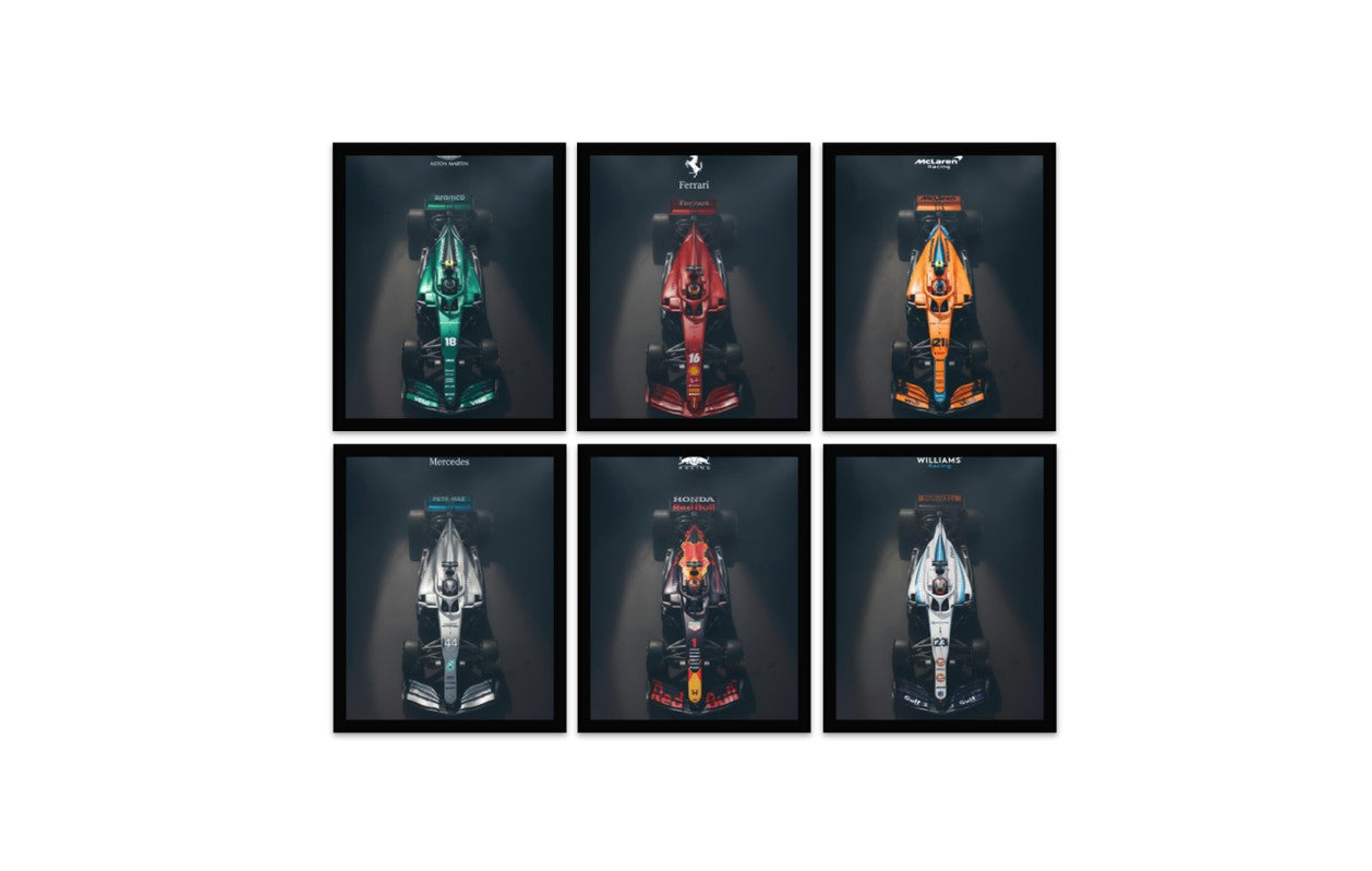 Formula One Frame Collection – Set of 6 Premium Framed Racing Prints for Wall Decor